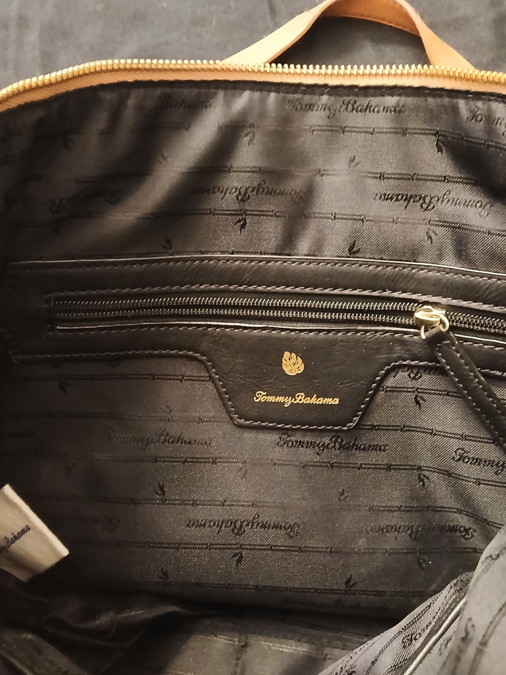 Tommy Bahama Caramel Leather Tote with Gold Accents - Picture 10 of 11